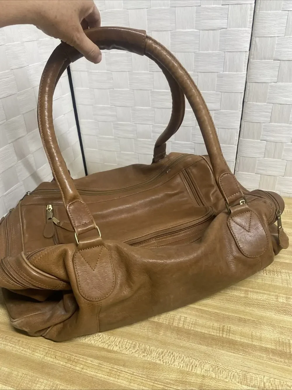 Brown Boulder Ridge Tanned Cowhide Leather Carry Travel Duffle Bag Luggage